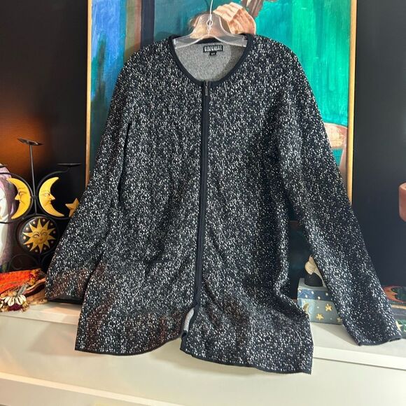 Nicole Miller Black and White Speckled Zip Up Cardigan Medium - Picture 5 of 15